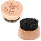 Small and Round Beard Brush, Pocket Travel Men's Wooden Boar Bristle Hair Beard Mustache Brush for Men (Skull)