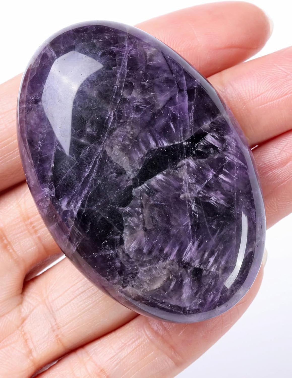 Jovivi 2.4" Amethyst Crystal Worry Stones for Anxiety Natural Gemstone Carved Pocket Palm Stone for Healing Reiki Meditation Home Decor Gifts