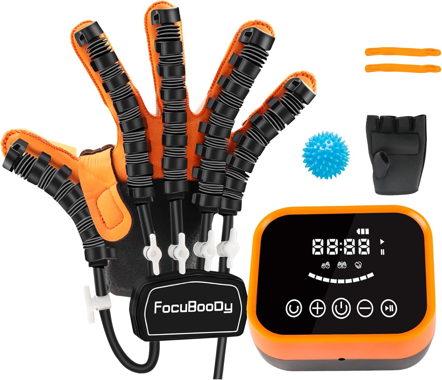 Rehabilitation Robot Gloves Equipment for Stroke Recovery, Hand Strength Exercise, and Adaptive Training Hemiplegic Finger with USB Chargeable Orange (Size Large) Right Hand