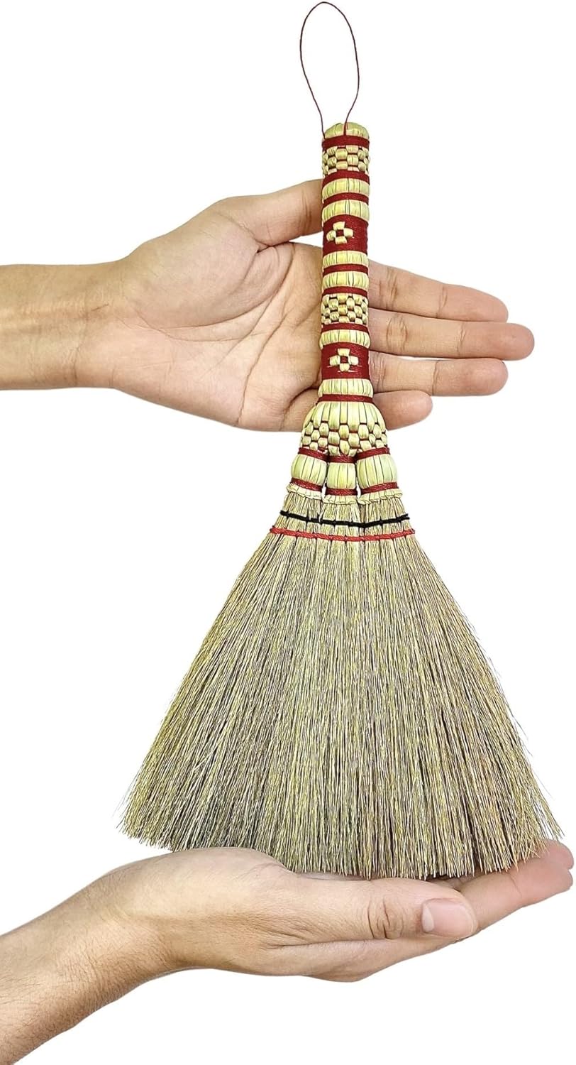 Small Corn Wisk Brush Broom 11 Inch Indoor Heavy Duty Multi Surface Hard & Soft Floor Home Office Cleaning Tool Supplies 100% Handmade for Household Sweeping Indoor Outdoor (staw Soft Broom)