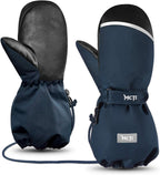 MCTi Kids Mittens Waterproof Winter Ski Warm Sherpa Lined Long Cuff with String