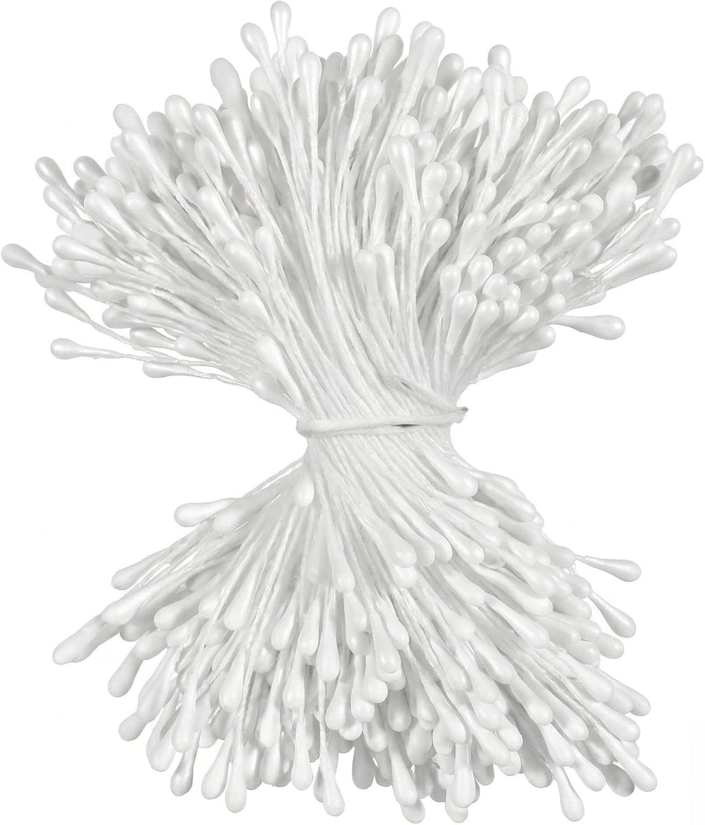Flower Stamens for Flower Making - 400Pcs White Pearl Double Head Pistils, Artificial Pollens for DIY Crafts, Wedding Scrapbook Decoration, Handmade Flower Supplies - 2mm Pearlized Stamen