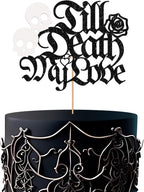 Till Death My Love Cake Topper, Till Death Cake Decor, Black&White Glitter Gothic Wedding Cake Topper, Skull Themed Wedding/Anniversary Party Decoration