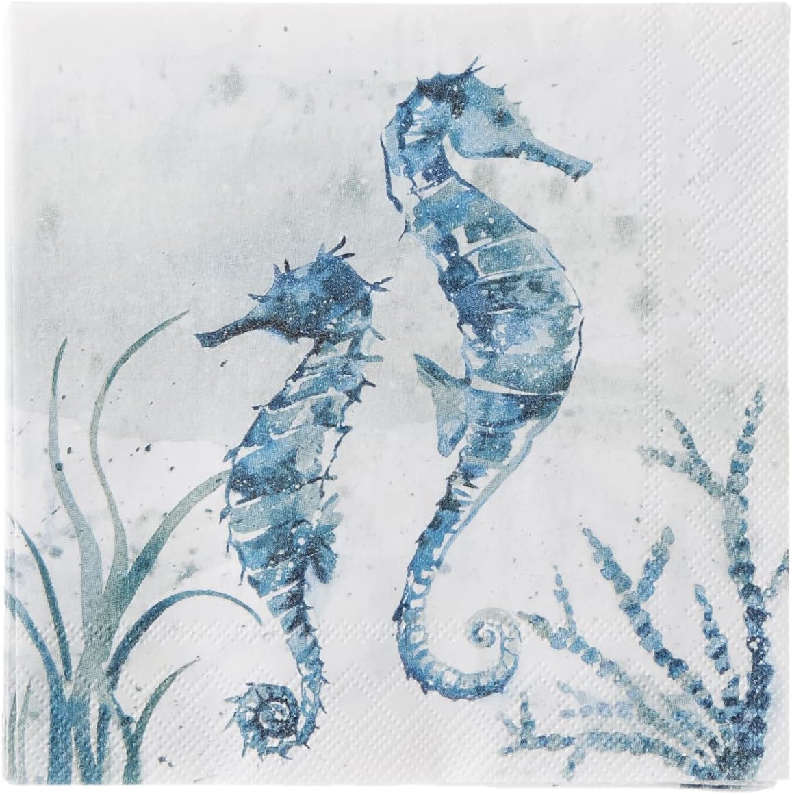 IHR Ideal Home Range Cocktail Napkins Disposable 3-Ply Paper Party Napkin Pack, 5" x 5", Aquaworld Sea Horse, 20-Count