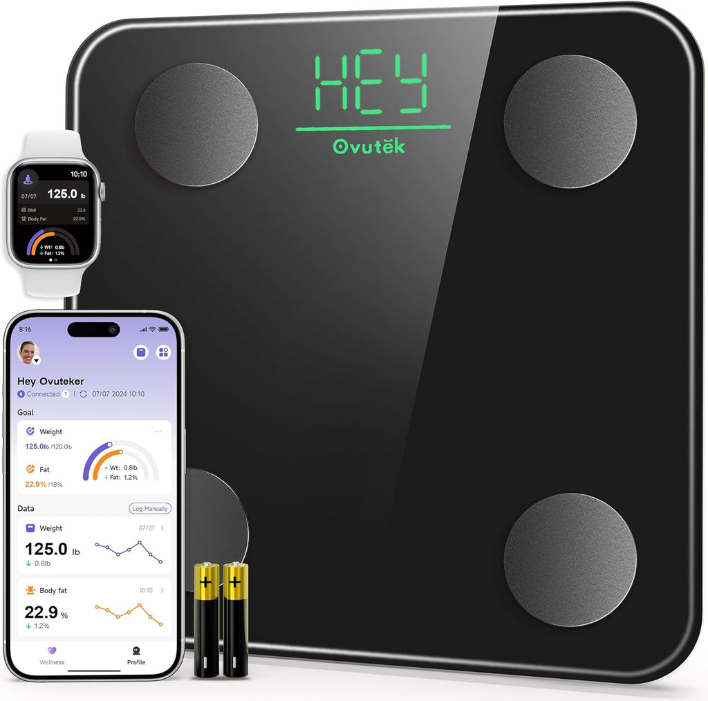 Ovutek Smart Scale for Body Weight, Digital Bathroom Scale BMI Weighing Body Fat Scale, Accurate Body Composition Scale Monitor for People's Health with Smartphone App, Compact Size, 400lb (Black)