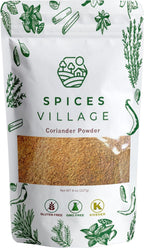 SPICES VILLAGE Coriander Powder, Ground Coriander Spice, 8 oz, Kosher Certified, All Natural Roasted Indian Spice for Seasoning and Cooking, Gluten Free, Non GMO, Resealable Bulk Bag