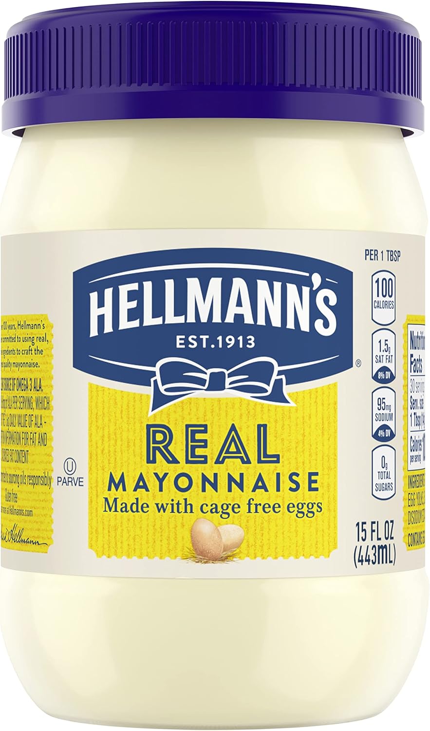 Hellmann's Real Mayonnaise Real Mayo For a Creamy Sandwich Spread or Condiment Gluten Free, Made With 100% Cage-Free Eggs 15 oz