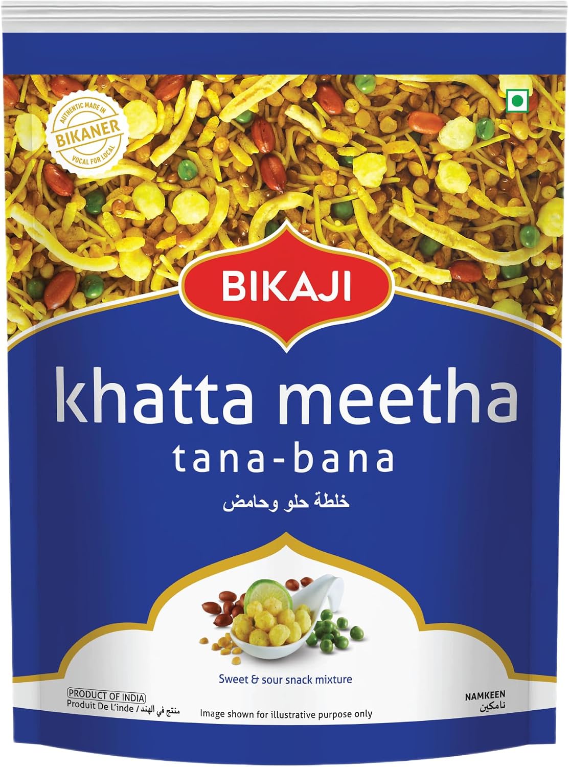 Bikaji Tana Bana Khatta Meetha 35.27 oz (1kg), Sweet and Tangy Indian Snack Mix, Crunchy Namkeen Party Mix, Family Pack for Everyday Munching, Anytime Tea-Time Snack
