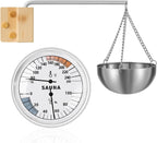 Relaxweex 2 Sets Sauna Thermometer and Aromatherapy Bowl Oil Cup Holder, 2 in 1 Fahrenheit Thermometer and Hygrometer 15 Minute Timer Sauna Accessories for Indoor Infrared Steam Saunas Room, Bath Spa