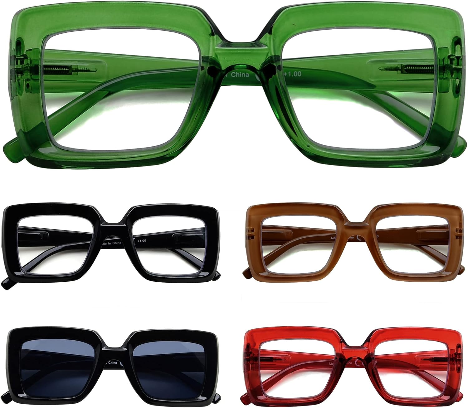 Eyekepper Square Reading Glasses for Women, 5 Pack Stylish Readers Ladies, Cheaters +3.75