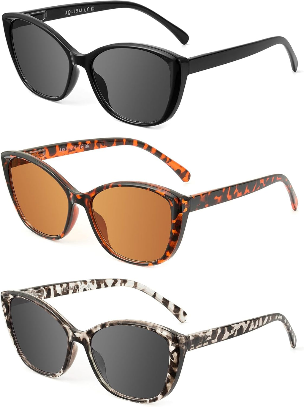 JOLISU 3 Pack Reading Sunglasses for Women, Sun Readers Glasses Spring Hinge Outdoor Sunglasses With UV400 Protection