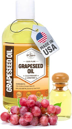 Organic GRAPESEED Oil (8 oz) Cold Pressed Unrefined | 100% Pure Natural, Non-GMO | Available in Bulk | Skin, Hair, Face, Carrier Oils, Soap Making | 8 FL OZ