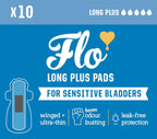 Flo - Sensitive Bladder Long Plus Pads (10 Pack) - Wrapped, Ultra-Thin - Absorbent & Breathable - Charcoal Core - Made with Organic Bamboo - Incontinence Pads for Women - Vegan & Cruelty Free