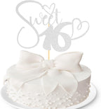 Sotpot 1 pcs Silver Glitter Sweet 16 Cake Topper, Happy 16th Birthday Party Supplies, Sweet Sixteen Theme Party Decorations, Sweet 16 Birthday Cake Party Supplies Silver