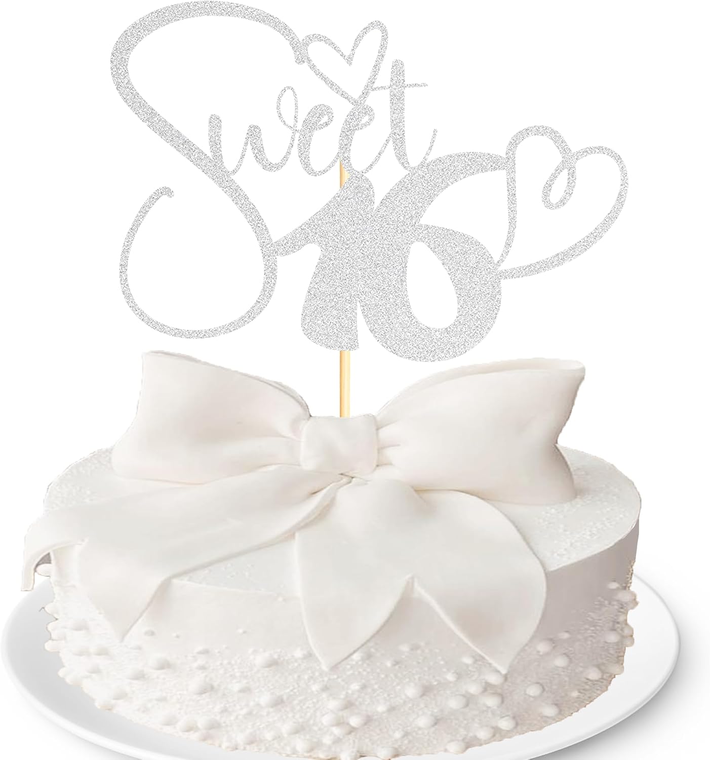 Sotpot 1 pcs Silver Glitter Sweet 16 Cake Topper, Happy 16th Birthday Party Supplies, Sweet Sixteen Theme Party Decorations, Sweet 16 Birthday Cake Party Supplies Silver