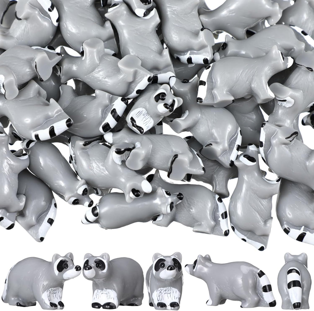 50 Pcs Mini Raccoon Figurine Bulk Resin Miniature Tiny Animals Figures Small Little Cute Raccoon Home Decor for Cabin Lodge Rustic Cake Toppers Desktop Home Decor(Crawl)