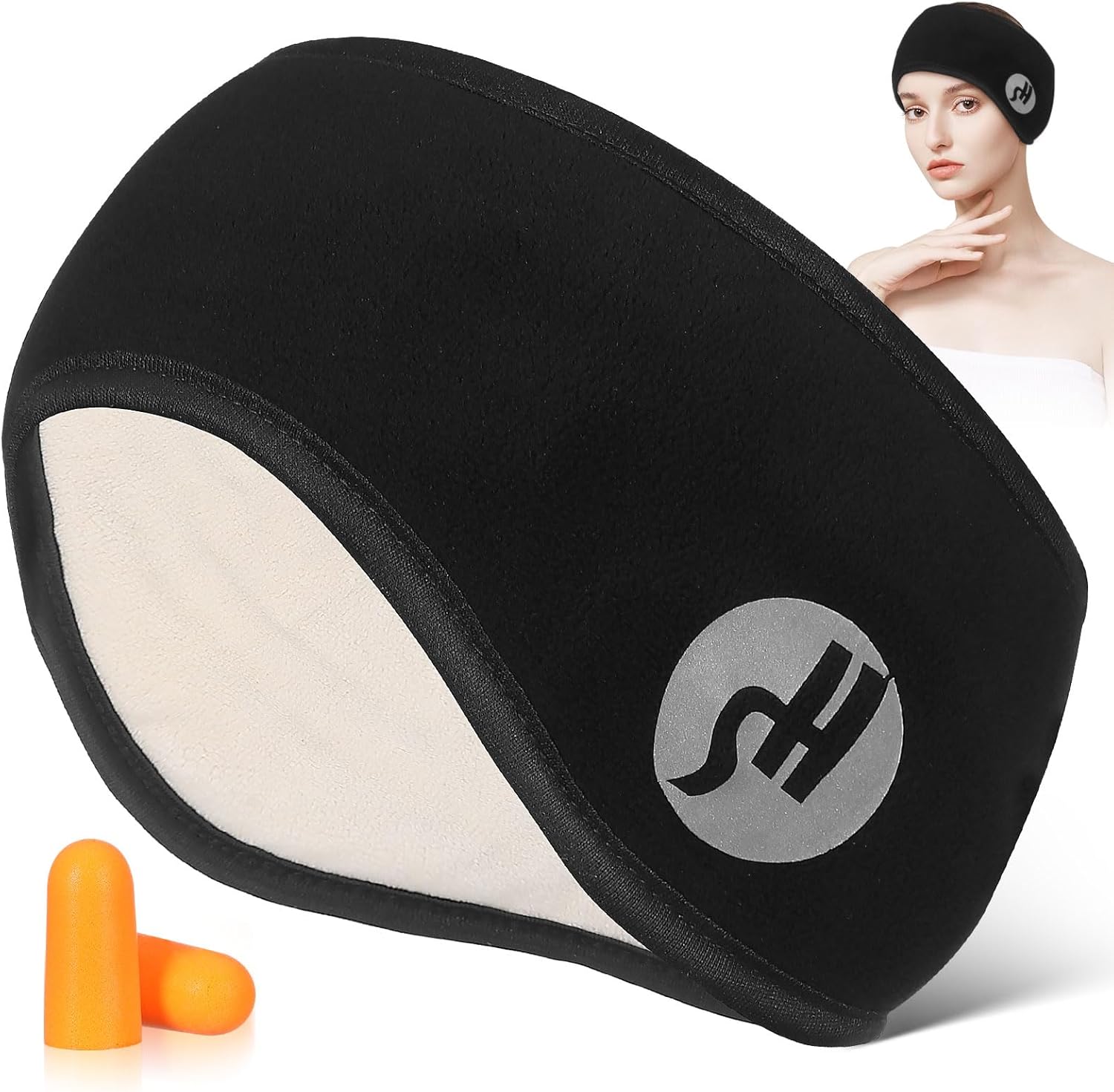 jojofuny Ear Muffs for Sleeping | Blindfold Ear Muffs All-In-One Headband and Noise Reduction Earplugs | Noise Canceling Earmuff for Sleeping, Black