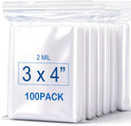 3''X 4'' (Pack of 100) 2 Mil Thick Clear Reclosable Small Zip Plastic Poly Bags With Resealable Lock Seal Zipper for Photo, Jewelry, Bakery, Treats, Travel, Storage, Packaging & Shipping