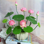 2pcs Artificial Lotus Flowers with Leaves 17" Mini Pink Fake Water Lily Bouquets for Vase Bouquet Home Office Wedding Decor.(Pink,2pcs)