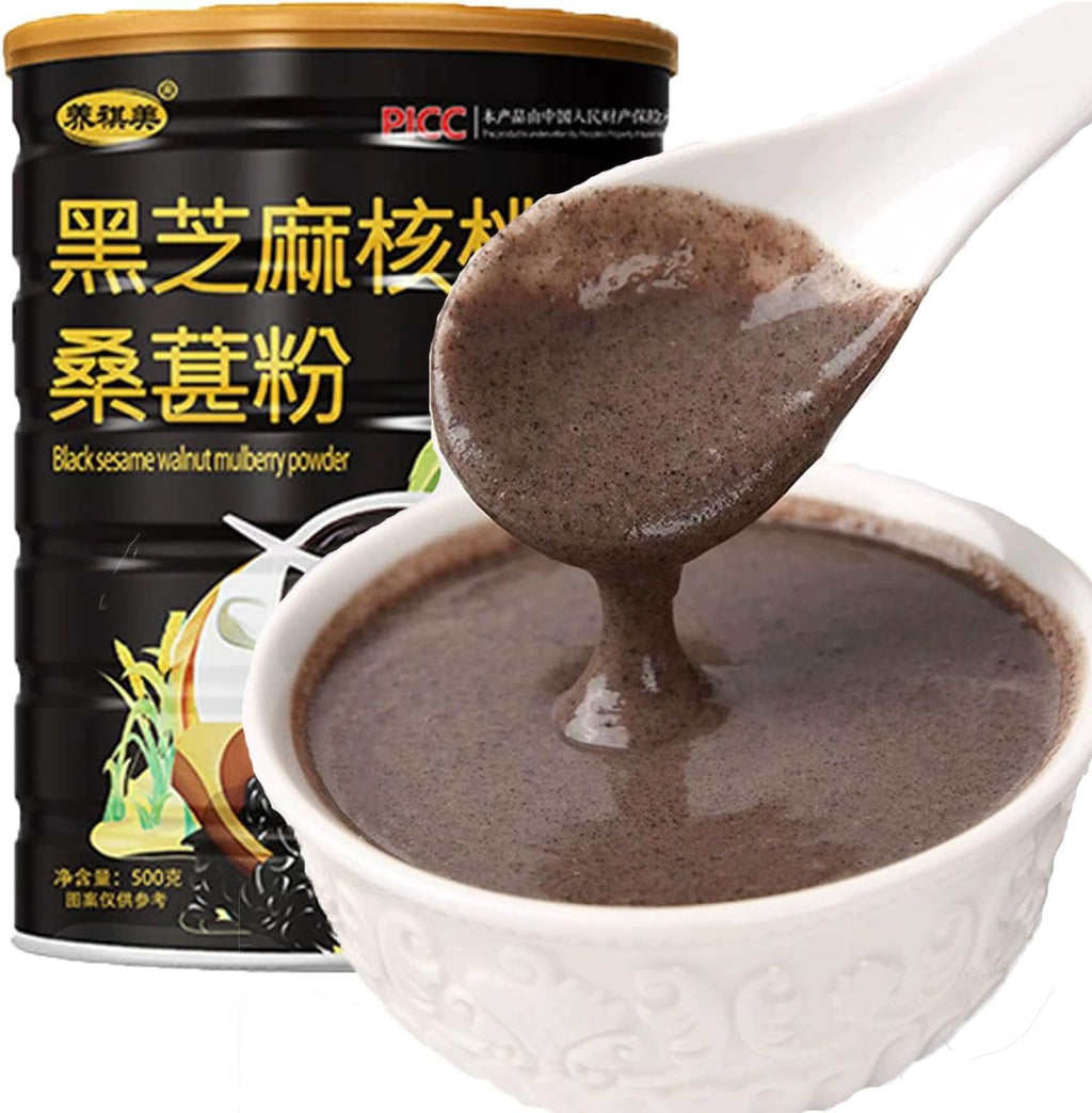 BKSUAIWU Black Sesame Walnut Mulberry Powder,500g/17.63oz,Ground Sesame Seeds,No Sugar,Instant Beverage Cereal Breakfast黑芝麻糊