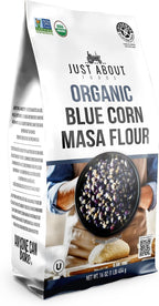 USDA Organic Blue Corn Flour 1lb, Flour for Tortillas, Sopes, and Mexican Dishes, Gluten-Free, Kosher and Vegan, Masa Flour for Baking, Just About Foods