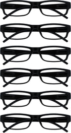 OPULIZE ACE Reading Glasses for Women Men, Lightweight Comfortable Narrow Rectangular Frame with Spring Hinges, Scratch Resistant, Black +3.00 (Pack of 6)