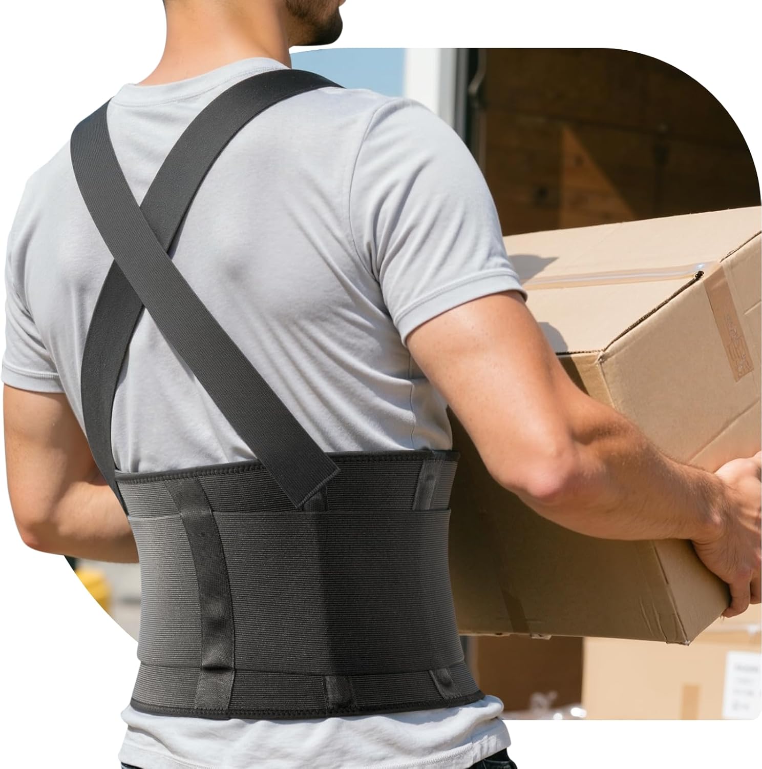 Work Back Brace for Men & Women, Adjustable Lower Back Support Belt with Suspenders for Back Pain Relief, Moving Construction Warehouse Heavy Lifting Safety & Protection (Black, Medium)