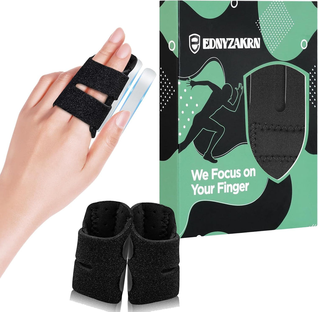 2 Pcs Trigger Finger Splint with 2 Metal Bars for double fingers, Finger Brace Finger Buddy, Immobilizer Support Strap for Arthritis, Tendonitis - Right Hand