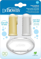 Dr. Brown's Silicone Finger Toothbrush for Baby with Travel-Storage Case, 3m+, Gray and Yellow, 2-Pack
