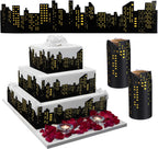 Janlaugh 2 Roll Skyscraper Cake Border Decoration Toppers Stick On or Lay On City Skyline Cake Decor Skyscraper Building Scenic Birthday Accessories for Bday Party Supplies (Skyline, Yellow)