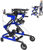 Four-Wheel Rolling Walker with Seat, Height-Adjustable, Quick-Fold Design, Width-Adjustable Wheels with Brakes, Adjustable Back Support, Walker for People with Mobility Difficulties. (Blue)