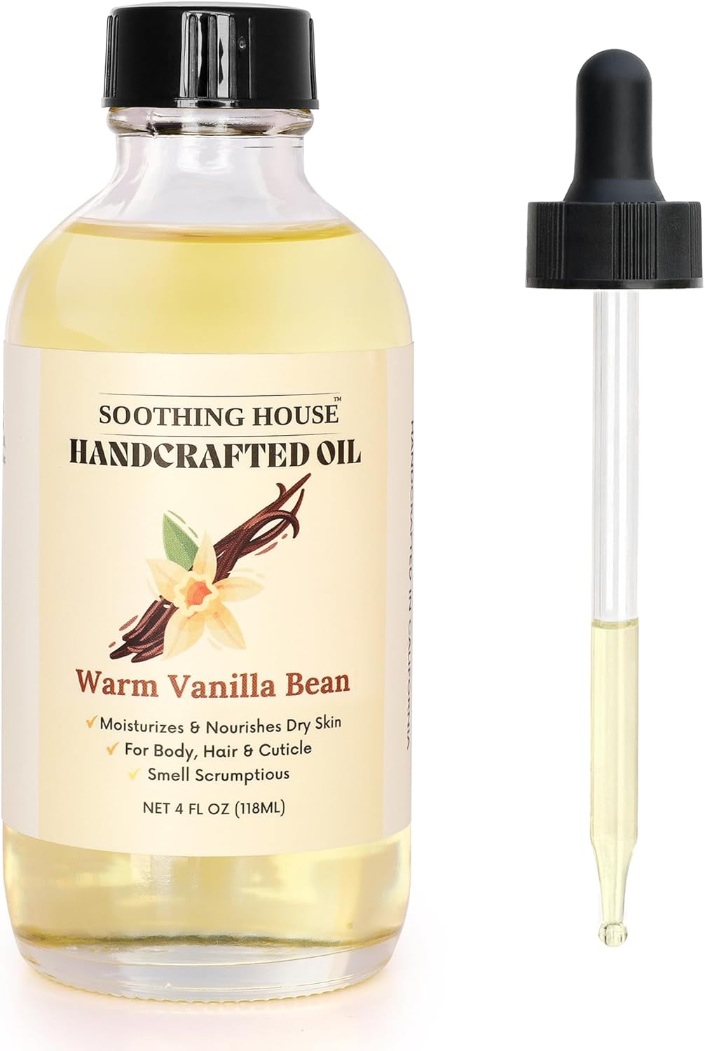 Warm Vanilla Bean Body Oil - Moisturizing Body Oil for Soft, Glowing Skin with Almond & Jojoba Oil (4 fl oz)