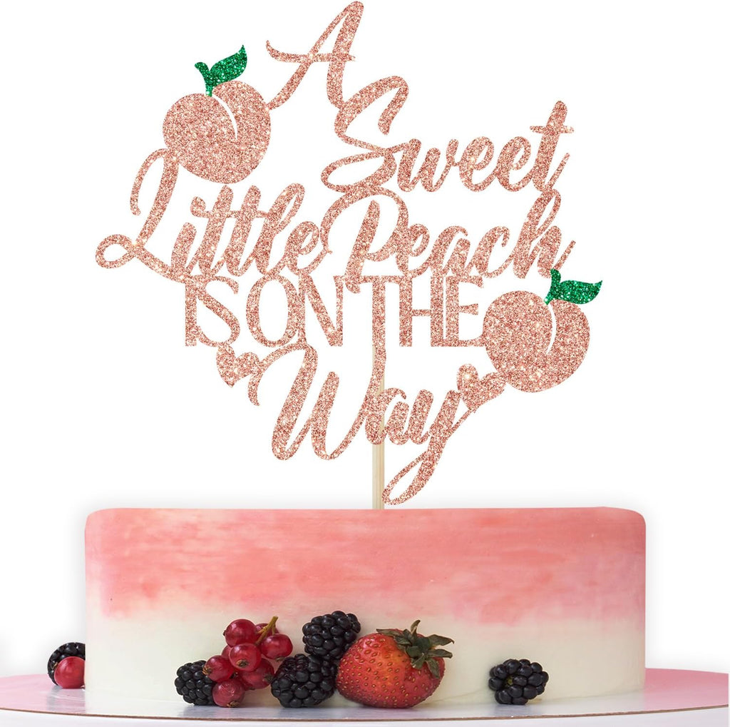 A Sweet Little Peach is on the Way Cake Topper, Sweet as a Peach, Sweet One Decor, Fruit Baby Shower Party Decorations, Rose Gold Glitter