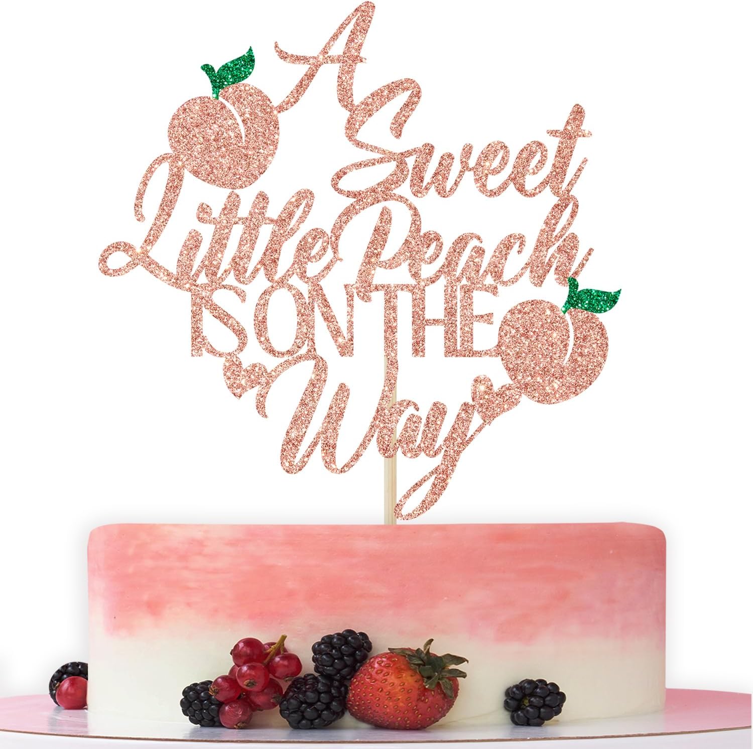 A Sweet Little Peach is on the Way Cake Topper, Sweet as a Peach, Sweet One Decor, Fruit Baby Shower Party Decorations, Rose Gold Glitter