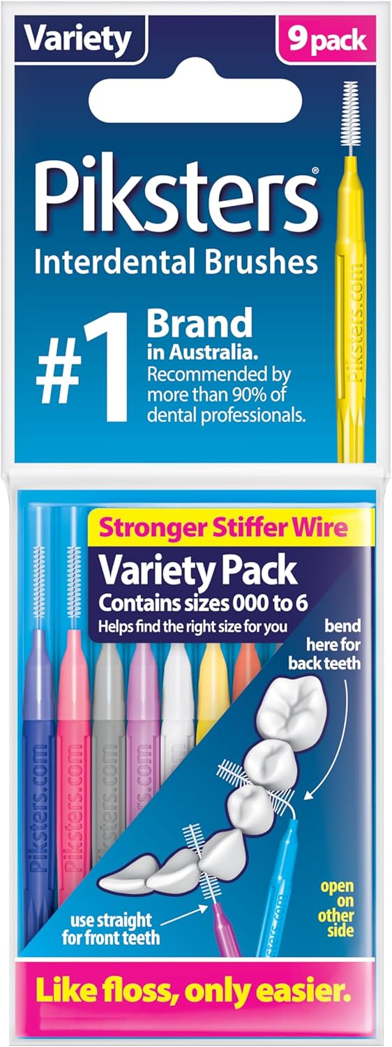 Piksters Interdental Brushes, Variety Pack Size 000-6. Find The Right Size for You!