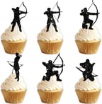 18pcs Black Glitter Silhouette Dessert Cupcake Topper Cheer to Archery Sport Theme Decor Supplies Men Women Happy Birthday Party Decorations