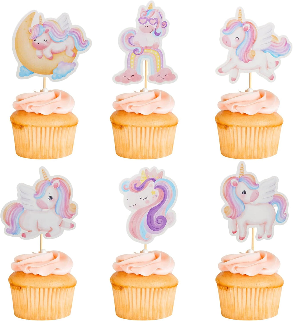 24Pcs Unicorn Cupcake Toppers Rainbow Moon Cloud Birthday Party Supplies Cute Unicorn Cupcake Picks for Girls Baby Birthday Party Decorations