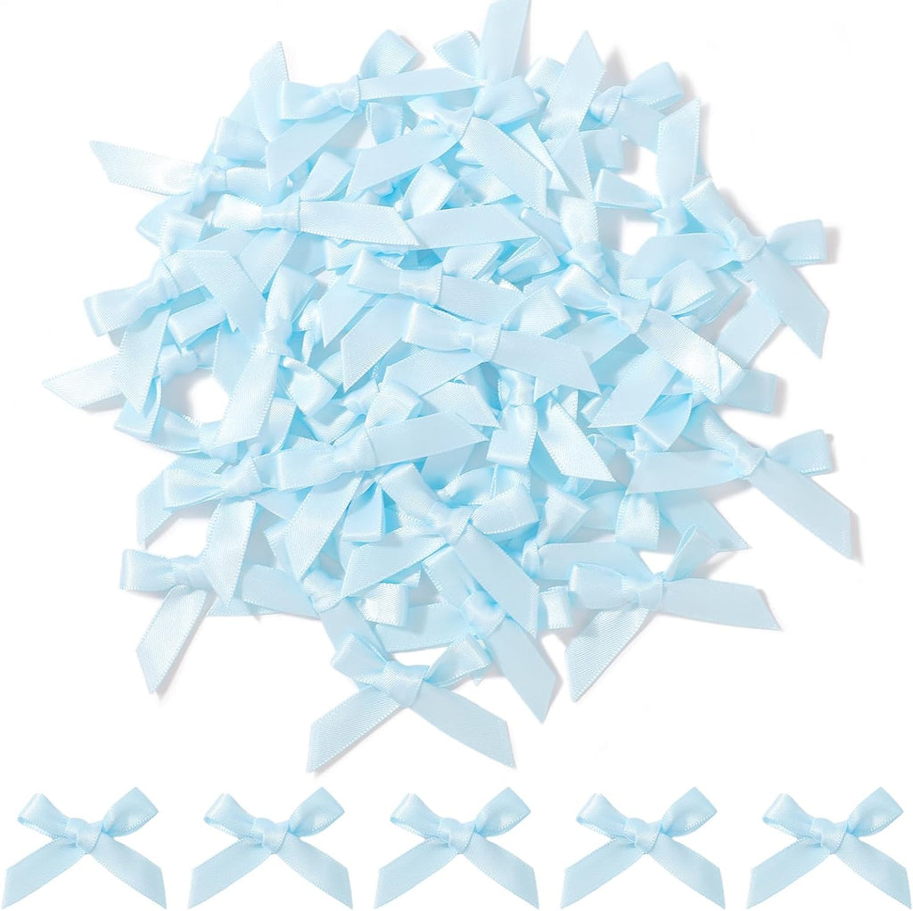 Choicbaby 50 PCS Blue Mini Satin Ribbon Bows 1.8 * 1.4" Small Blue Wrap Bows Decoration for DIY Craft Cheer Pins Box Card Birthday Party Wedding
