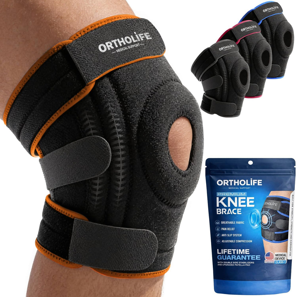 Knee Brace for Women and Men – Knee Compression Sleeve for Meniscus Tear, ACL, Arthritis Pain Relief, Patella Pad & Side Stabilizers – Please Check How To Size Video (Orange, X-Large)