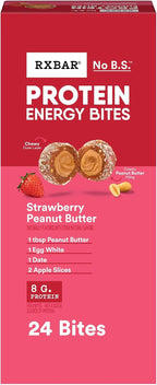 RXBAR Protein Energy Bites, Gluten Free Protein Balls, Strawberry Peanut Butter, 21.1oz Box (24 Bites)