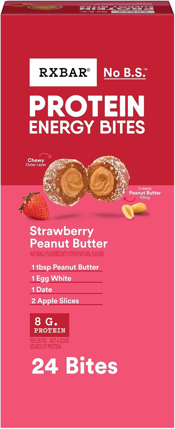 RXBAR Protein Energy Bites, Gluten Free Protein Balls, Strawberry Peanut Butter, 21.1oz Box (24 Bites)
