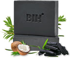 BIH Activated Charcoal Soap, 2 Pack Cold Process Black Soap Bar with Tea Tree Essential Oil, Gentle Detoxifying, Soothing Skin, Removes Excess Oil & Odor Control – Gifts for Men & Women (3.5oz Each)