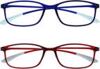 OPULIZE ICE Reading glasses for Women Men,Scratch Resistant Rectangular frame with Spring Hinges, Crystal Dark Blue,Crystal Dark Red +2.5 (Pack of 2)