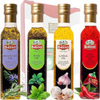 BASSO 1904 - Infused Extra Virgin Olive Oil Gift Box Set, First Cold Pressed, Variety Pack, 4 bottles x 8.5 fl.oz (250ml), Naturally Infused for Dipping & Tasting