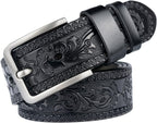 Men's Leather Ratchet Embossed Belt Adjustable Western Cowboy Waist Strap Leather Belt,Black,125cm/waist:38"~41"