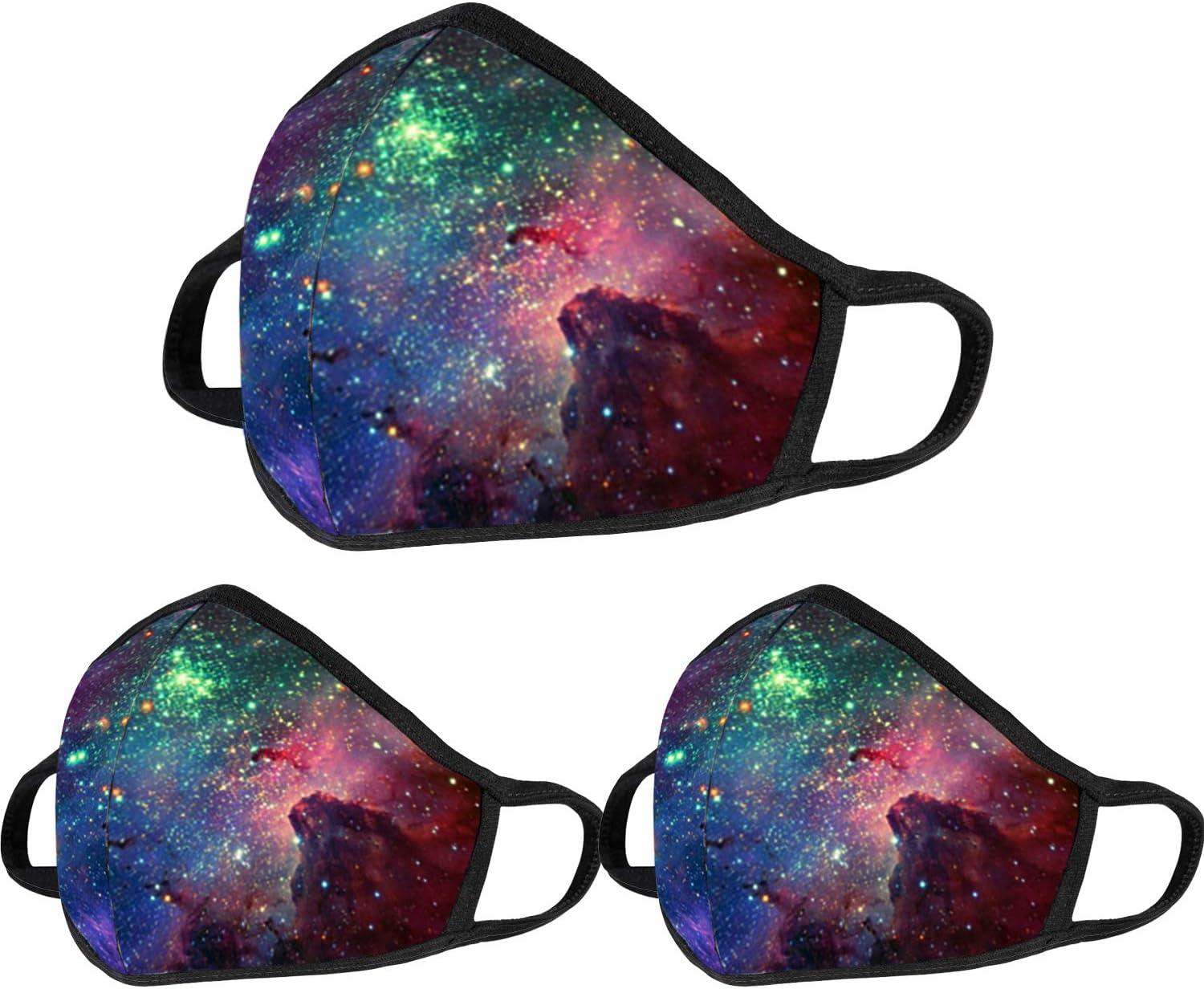 3 Pack Galaxy Dust Mouth Face Mask - Inner White Cotton - Dustproof Saw-Dust Washable - Reusable Comfy - Cotton Protective Breathable Soft Warm Windproof Face Protection for Man and Woman