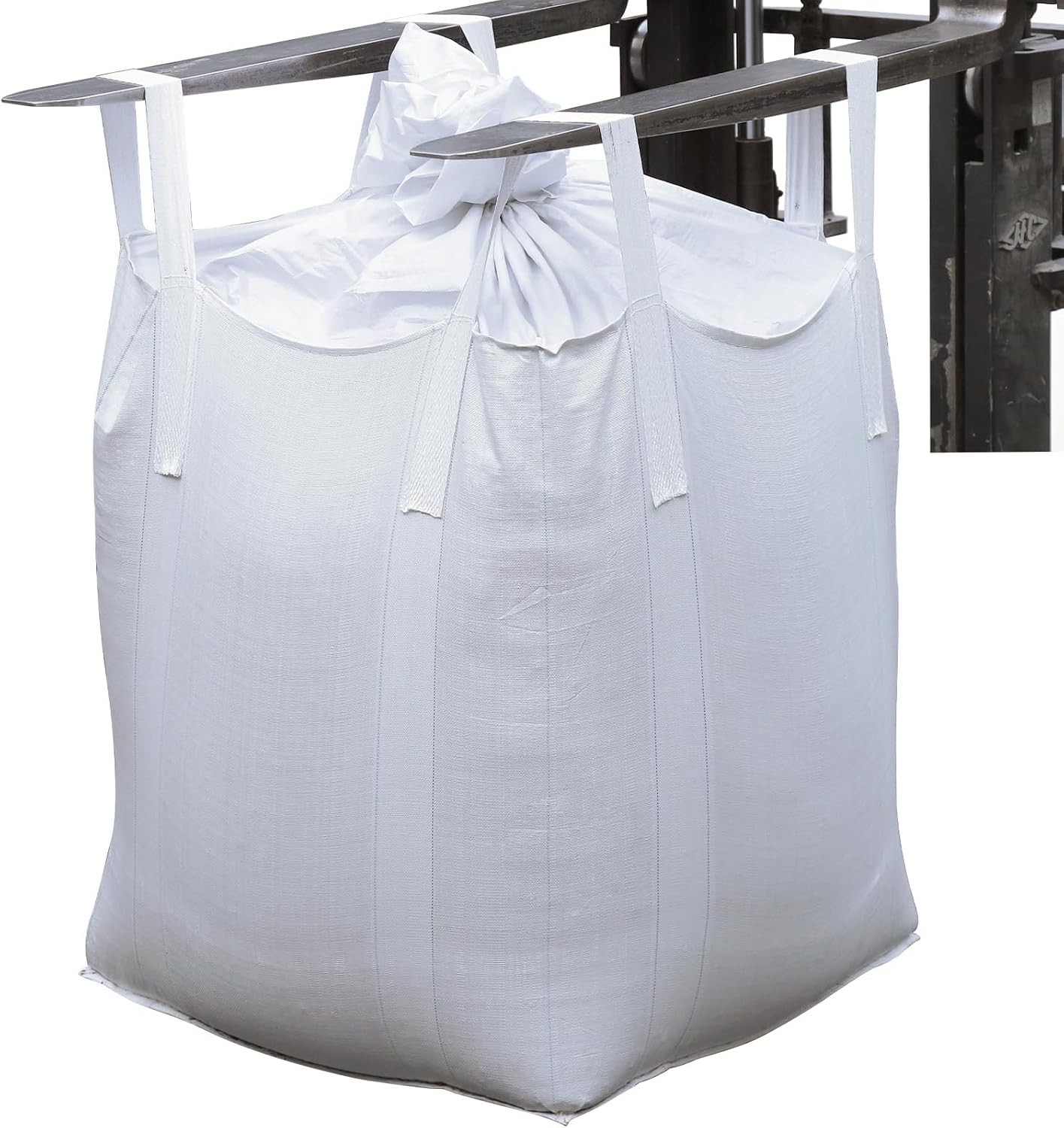 (10 packs) FIBC Bulk Dura bag, Container Bags, Load Capacity 2200Ib 35 "L x 35 "W x 43 "H, Woven Polypropylene Sacks, Four Fastening Hooks, Flat Bottom on Top of Trunks (r10) ton bag