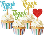 Thank You Cupcake Toppers Set: Birthday Party Decorations for Baby Shower Wedding Birthday Retirement 36pcs Cupcake Picks with Thank You Message