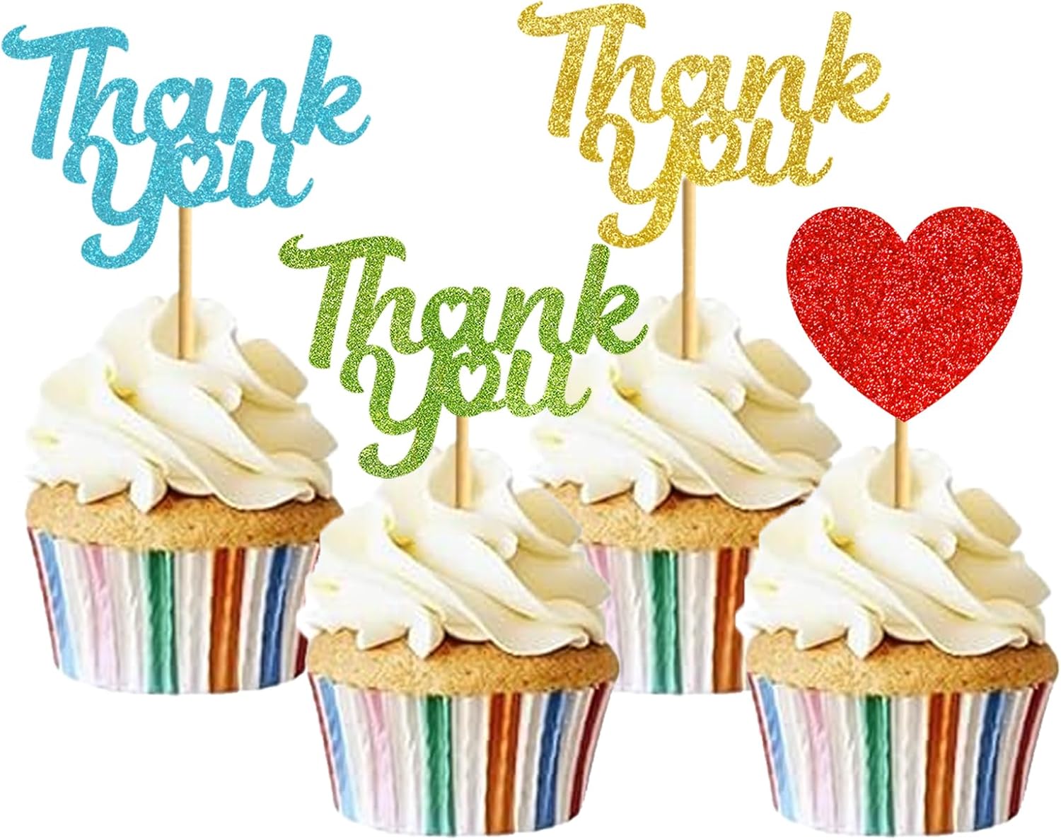 Thank You Cupcake Toppers Set: Birthday Party Decorations for Baby Shower Wedding Birthday Retirement 36pcs Cupcake Picks with Thank You Message