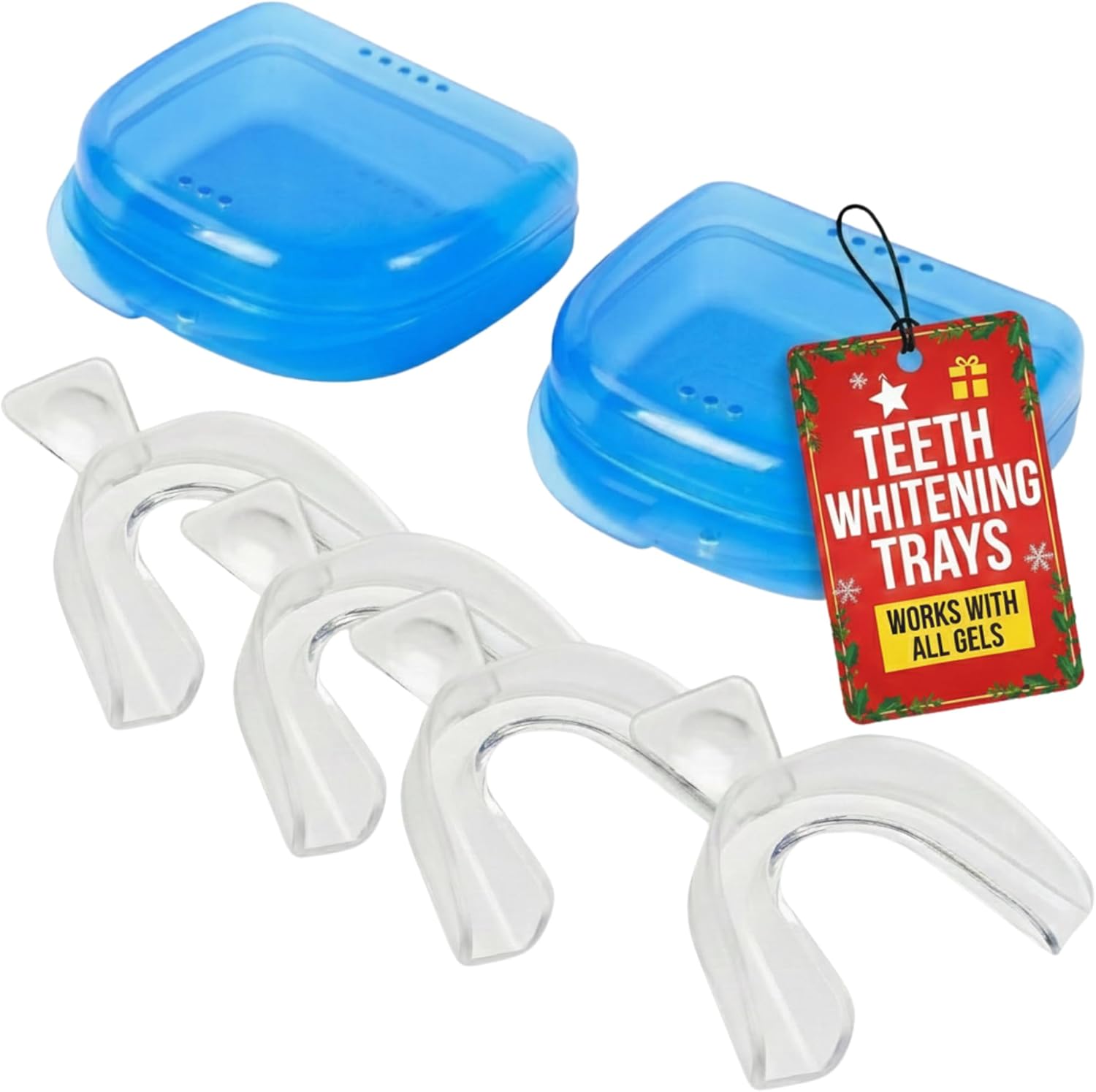 Moldable Teeth Whitening Trays for Gel Customizable Dental Mouth Guards - Compatible with Opalescence and All Gels - 4 Trays & 2 Storage Cases Thin, Trimmable, BPA-Free